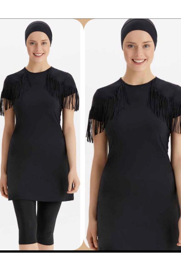 Adasea 3102 Black Tassel Detail Lycra Semi Covered Pool Swimsuit Trendyol