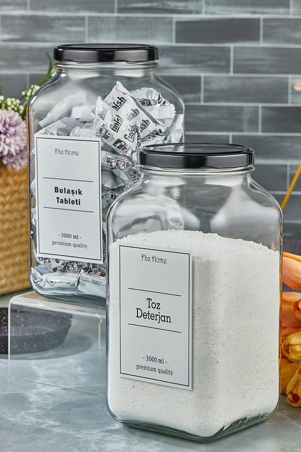 FBZhome-Detergent praf din 2 bucăți - Set de tablete pentru vase 3000 ml Borcan de sticlă 1