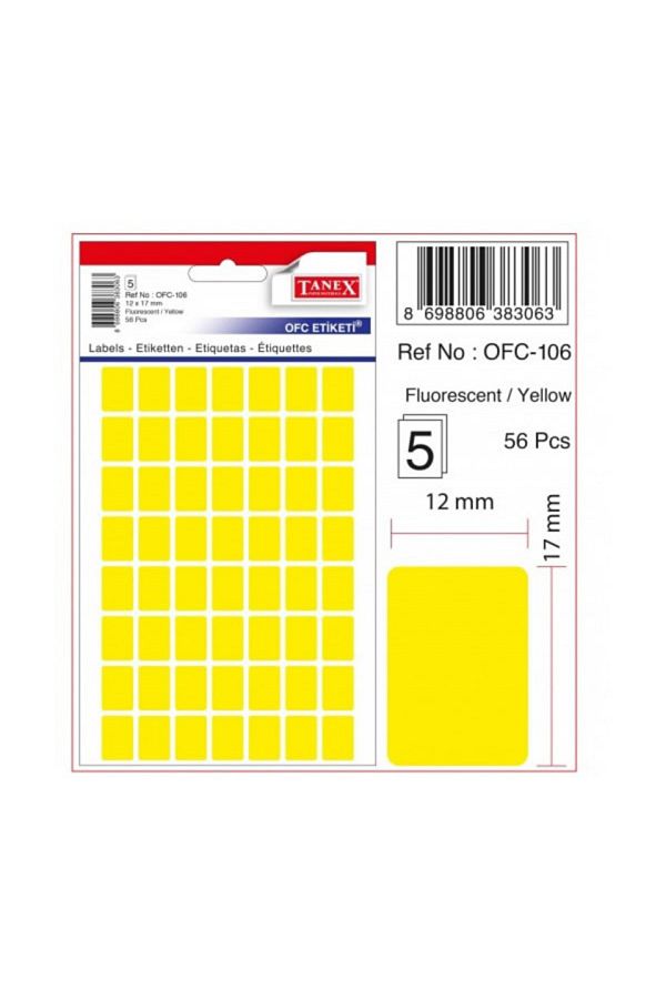 Tanex-Office Label Bagged 12X17 mm Phosphorescent Yellow Ofc-106 - Pack of 10 1