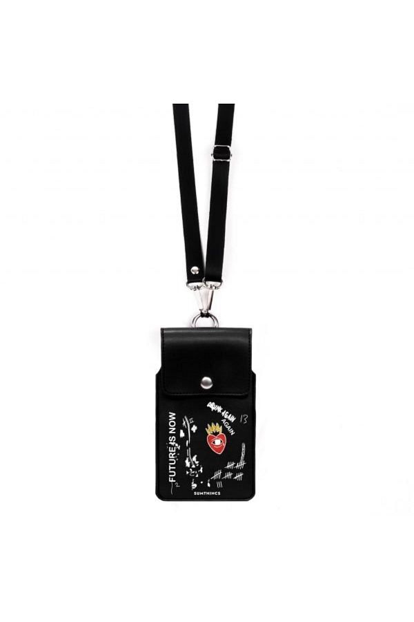 SUMTHINCS-Future Is Now Black Vegan Leather Card Holder Phone Shoulder Bag 1