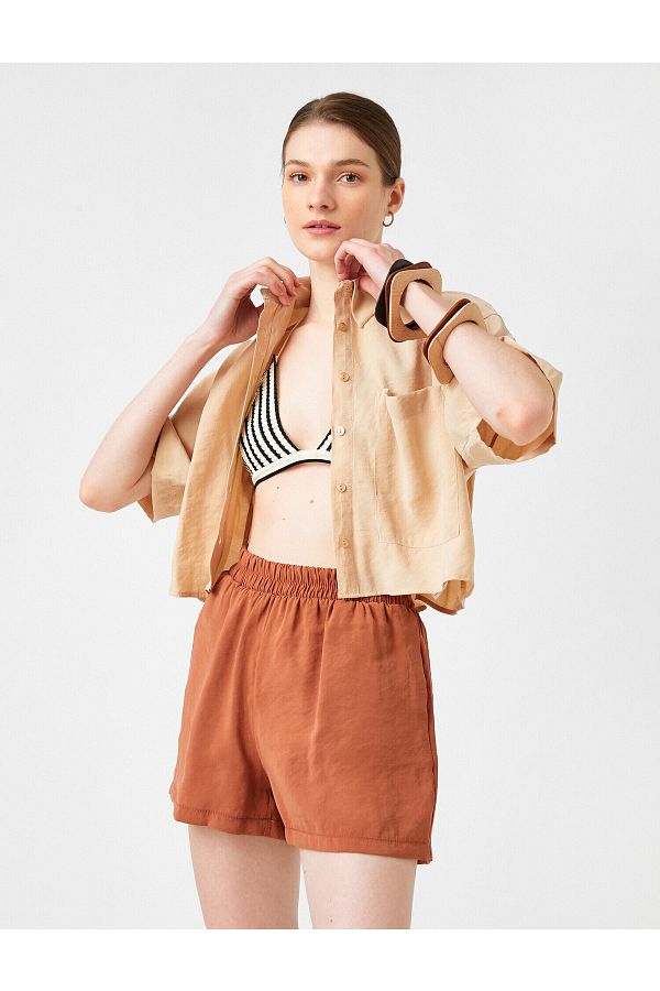 Koton-Wide Leg Shorts with Elastic Waist and Pockets 1