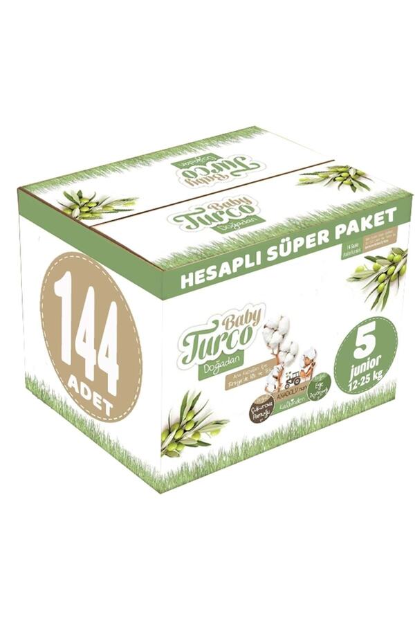 Baby Turco Bebek Bezi Doğadan Beden:5 12-25kg Junior 144 Adet Hesaplı Süper Pk