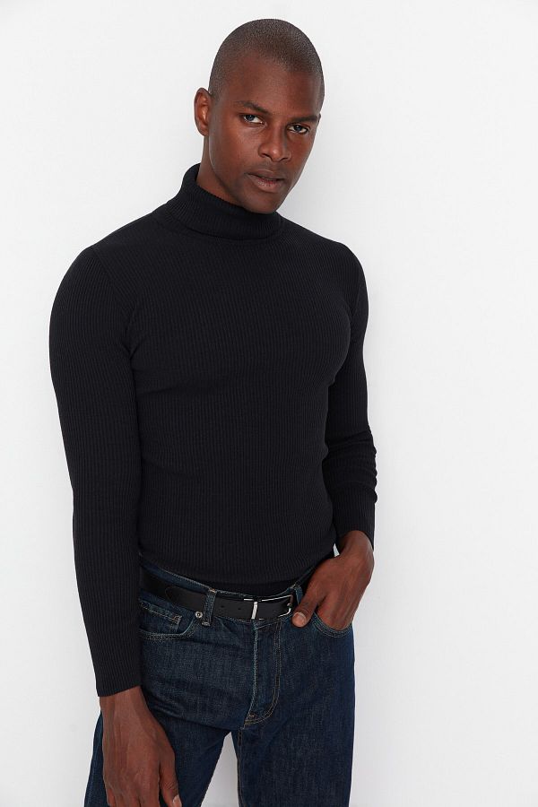 Slim black turtleneck top