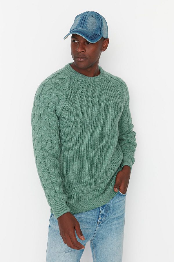 Trendyol Collection-Mintfarbener, lässiger Unisex-Pullover aus Wolle mit Rundhalsausschnitt und Haarstrick-Detail TMNAW22KZ2059 1
