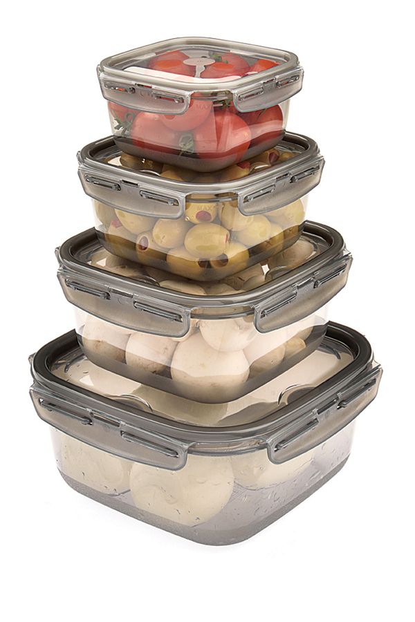 Melkan Home-Locked & Lid Storage Container Set of 4 Smoked Storage Container Set & Square Storage Container Set 1