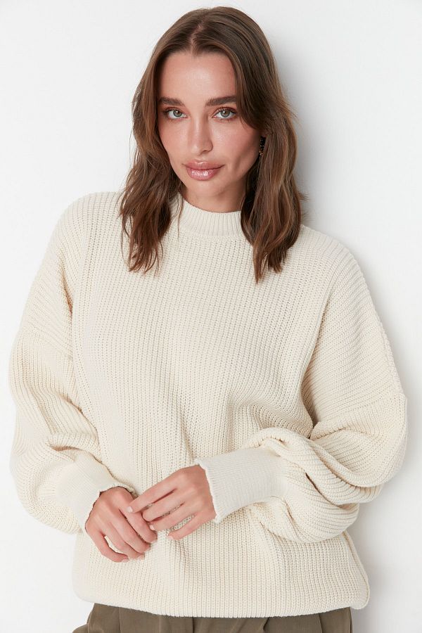 Trendyol Collection-Wide Fit Ecru pletený svetr - TWOAW23KZ01448 1