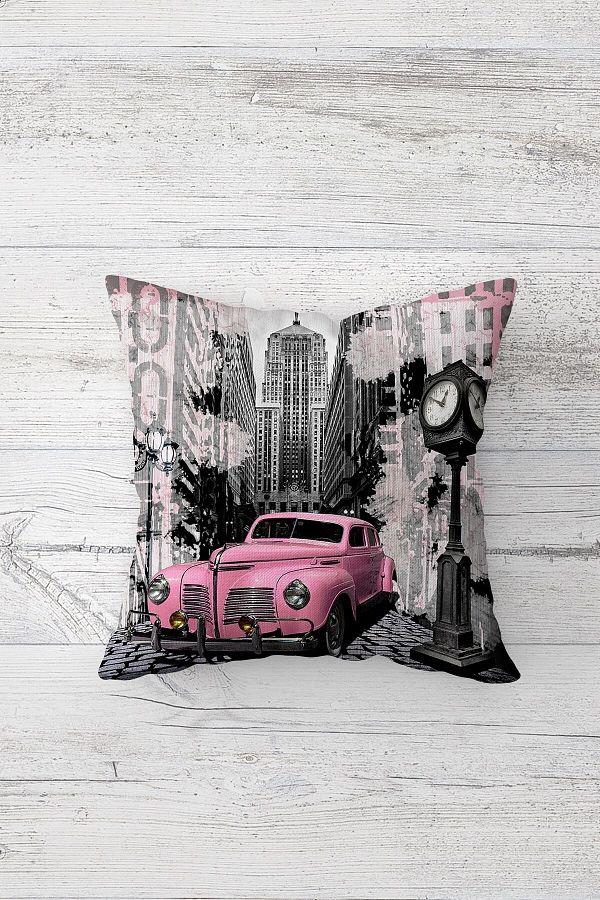 on the clouds-Pink Nostalgic Cart Single Sided Hidden Zipper Pillow Case Throw Pillow Sofa Pillow Case 1