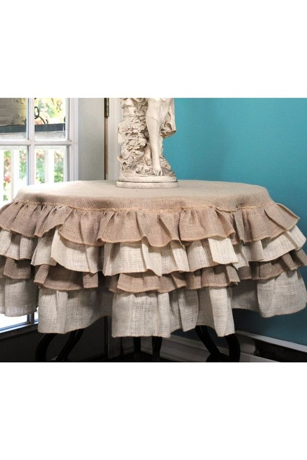 METİNEV-Beige Wicker Round Tablecloth Ecru And Beige Wicker Frilly 1