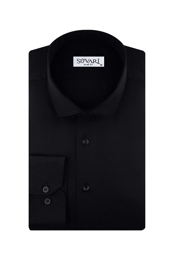 SÜVARİ-Cămașă albă pentru bărbați, slim fit, cu model Dobby 1