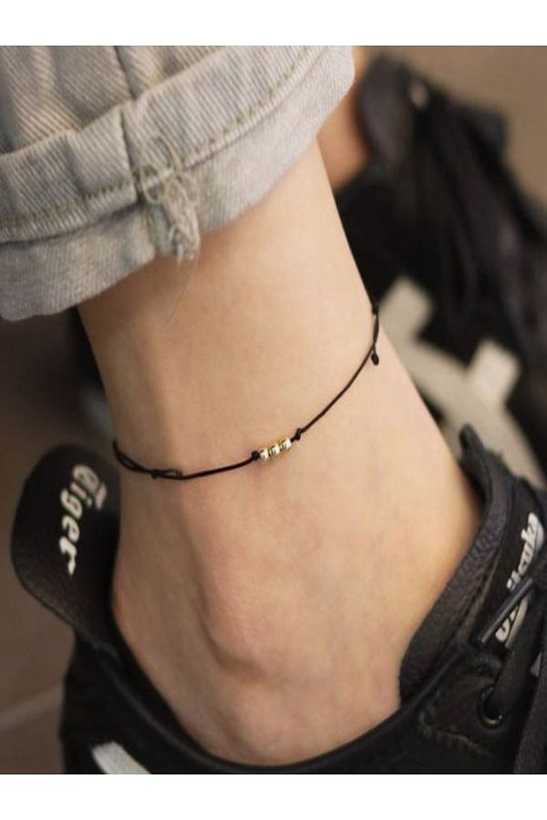 banilya Gold Plated Beaded Black Rope Anklet Adjustable Trendyol