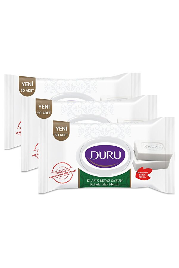Duru Beyaz Sabun Kokulu Islak Mendil 3x50 Adet