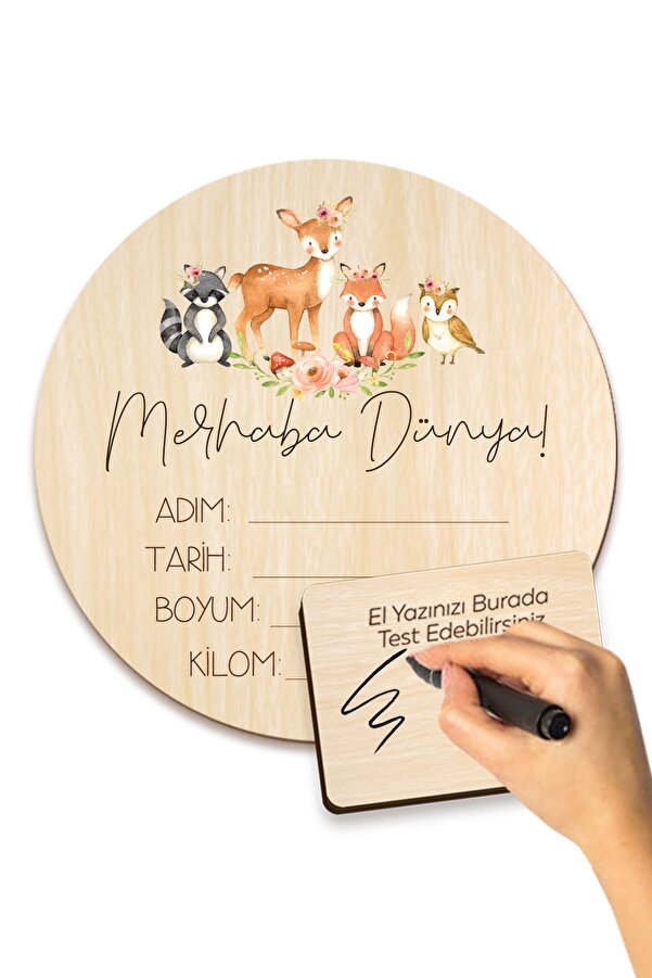 Enjoymydesign Bebek Künyesi Ahşap Doğum Bilgileri Panosu 16.5 Cm Yenidoğan Bebek Hediyelik Ahşap Künye Anı Kartı