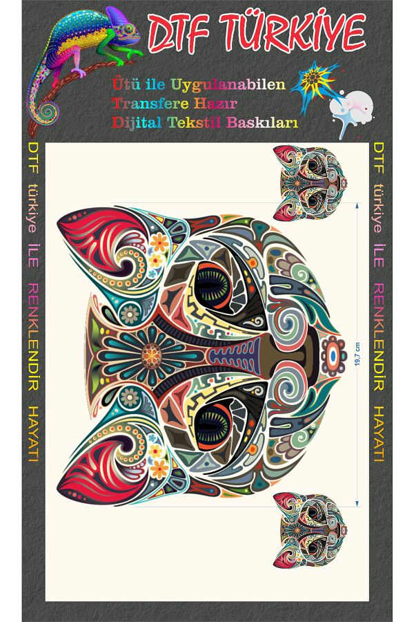 DTF BASKI-Mandala Cat Print - Mandala Print - Transfer Ready Dtf Print - Print With Iron 1