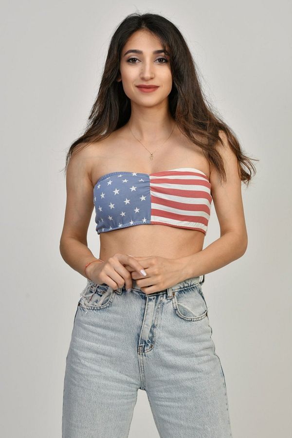 Moda1001-American Flag Patterned Bustier - Multicolored 1