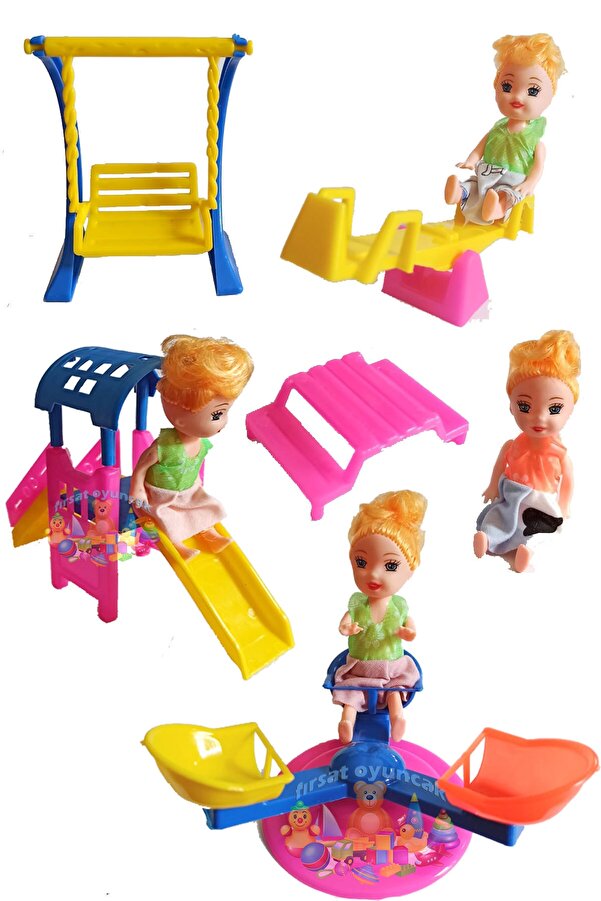 Fırsat Oyuncak Oyuncak Luna Park Kaydırak Tahterevalli Salıncak Dönme Dolap Ve 4 Adet Parmak Bebek Set