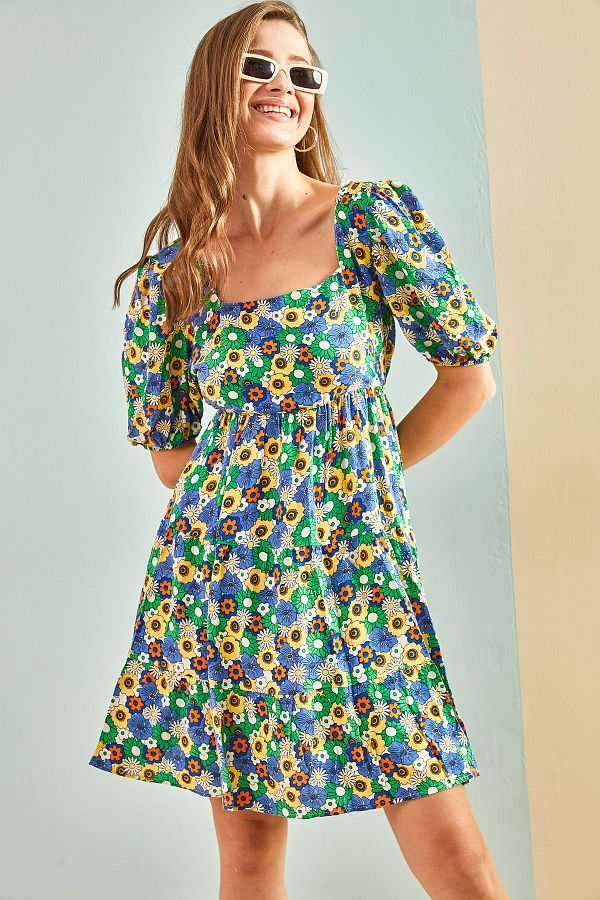 Bianco Lucci-Women's Half Sleeve Gathered Dress 5838 1