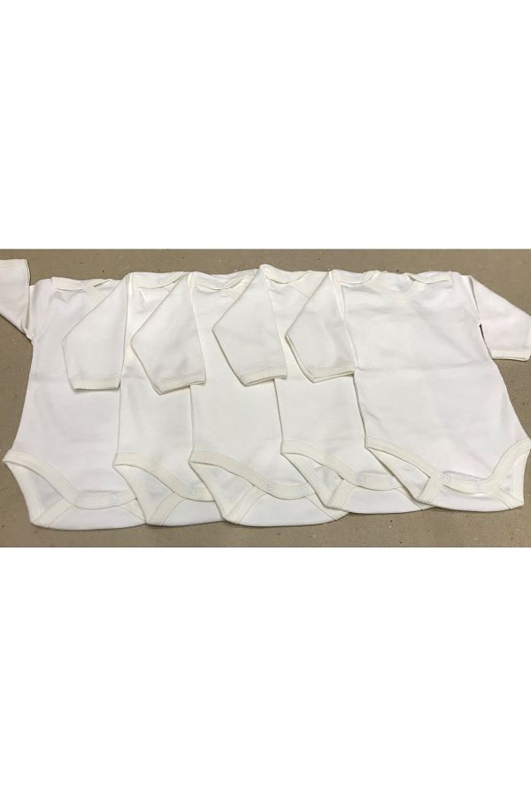 bebedino-Long Sleeve Snap Back Baby Bodysuit, Cream Color, Pack of 5 1