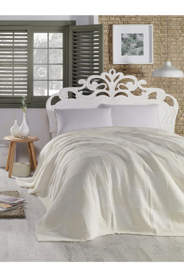 Betires Home-Knitted Double Blanket Ecru 1