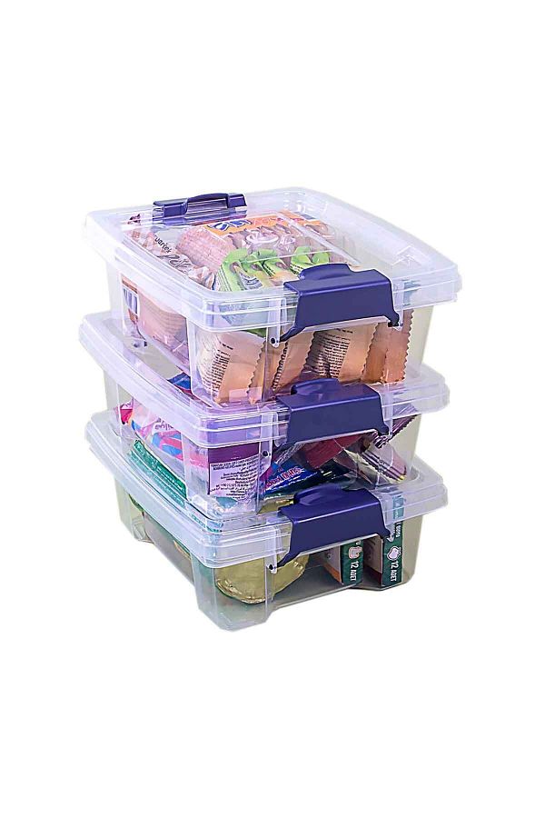 QUTU-Q-lear Box 1.5 L Locked Triple Storage Box Set - transparent 1