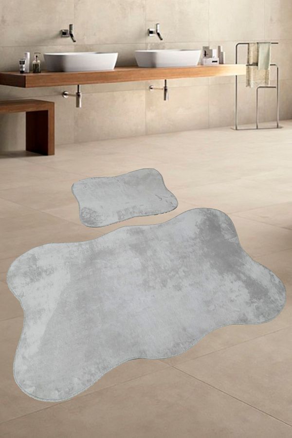 Bonny Home-أناتوليا رمادي 2 قطعة 80x140 + 50x70 سم حجم كبير طقم سجادة حمام طقم مرحاض 1