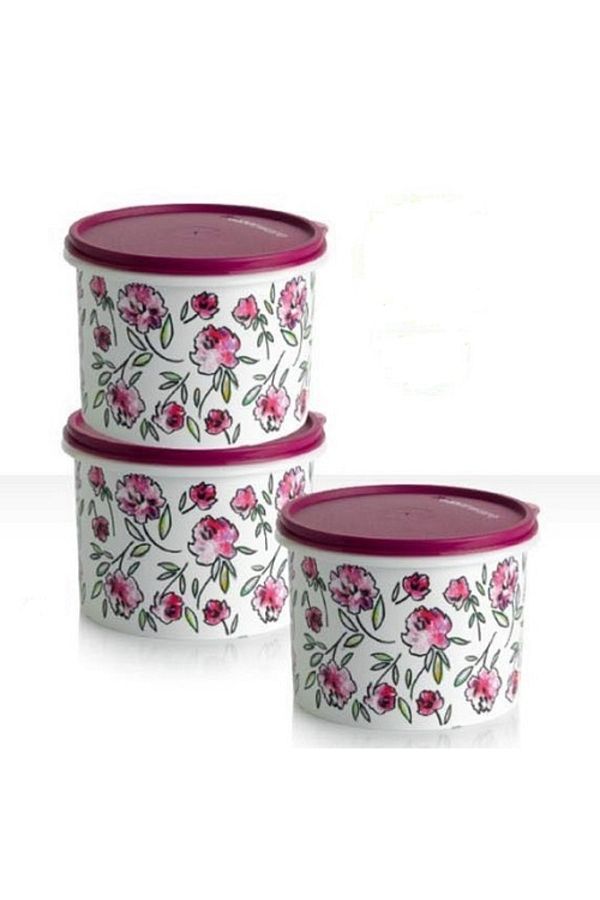 Tupperware-Cylinder Storage Container Set of 3 1.1 Lt Claret Red Hsgl 1
