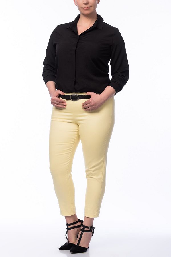 Şans-Women's Large Size Yellow Stretch Trousers 65n33115 1