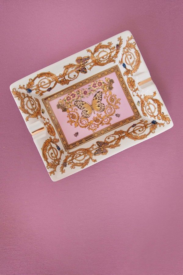Bursa Porselen Dekor-Pink Butterfly Gold Gilded Large Size Porcelain Ash Tray 1