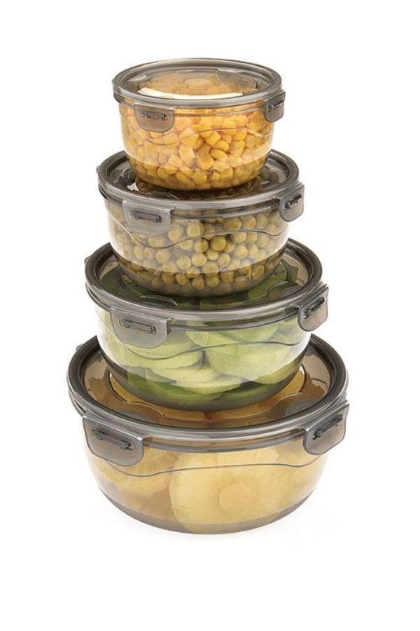 Üçsan Plastik-Locked & Lid Storage Container Set of 4 Smoked Storage Container Set & Round Storage Container Set 1