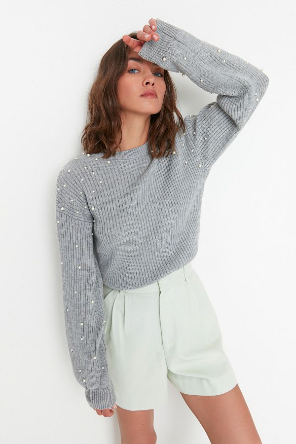 Gray pearl sweater sale