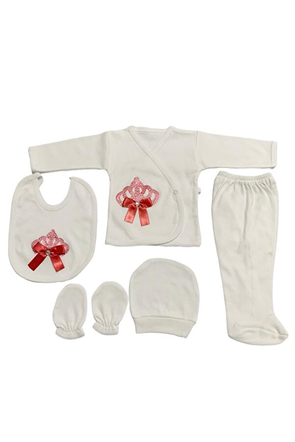 bombino O Bebe Kız Taş Nar Somon 5li Hastane Çıkışı Yenidoğan Zıbın Set