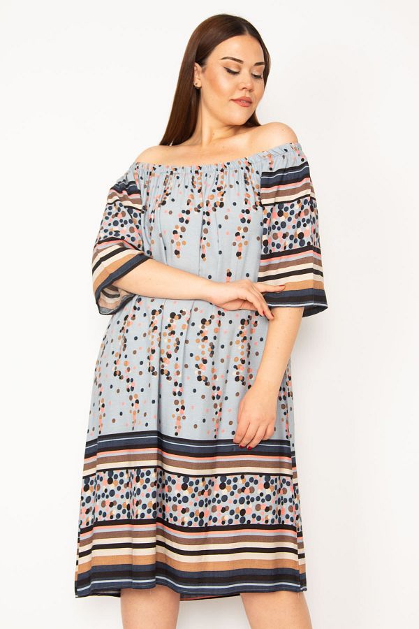 Şans-Großes blaues Damenkleid mit Madonna-Kragen und Wassermuster 65n33224 1