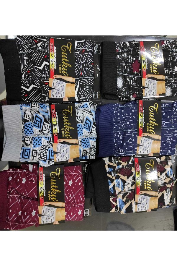 Tutku-Men's Lycra Patterned Boxers Pack of 9 Mixed Colors Will Be Available 1