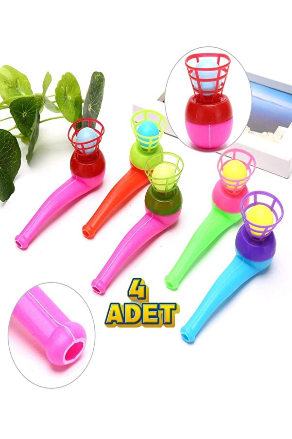 RoseRoi 4'lü Set Oyuncak Saksafon Popit Pipet Top Üfleme Nefes Kontrolü Oyunu