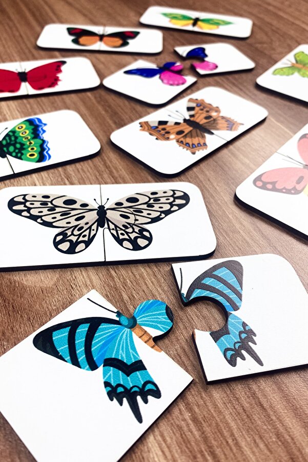 Enjoymydesign Kelebek Temalı Ahşap Iki Parçalı Eşleştirme Oyunu Okul Öncesi Bebek Eğitici Oyuncak