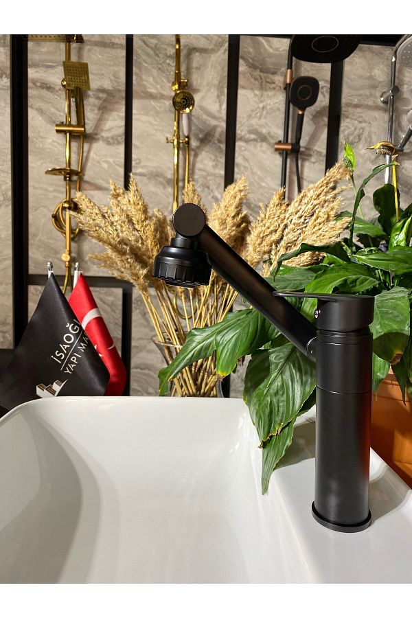 İSAOĞLU YAPI-Matte Black Robotic Sink Mixer with 360 Degree Movable Function 1