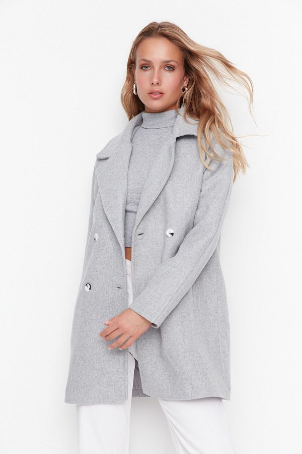 Trendyol Collection-Palton Gri din Lână Cașmir TWOAW21KB0017 1