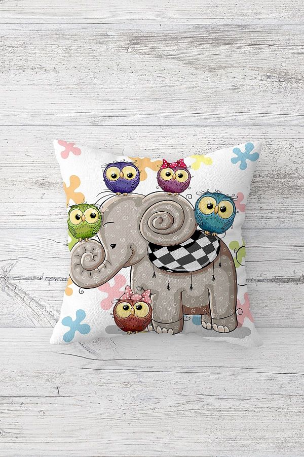on the clouds-Elephant and Owl Patterned One Side Printed Hidden Zipper Pillow Case Throw Pillow Sofa Pillow Case 1