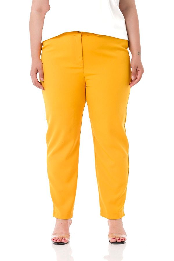 DISENTIS MODEST-Plus Size Mustard Trousers with Elastic Waist and Side Zipper and Slits on the Leg 1