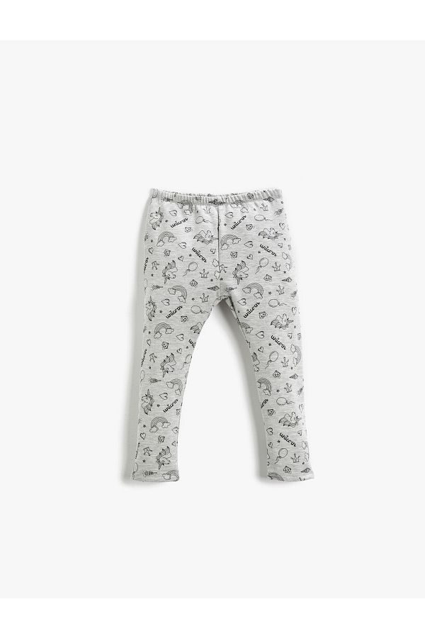 Koton-Unicorn Printed Tights with Elastic Waist 1