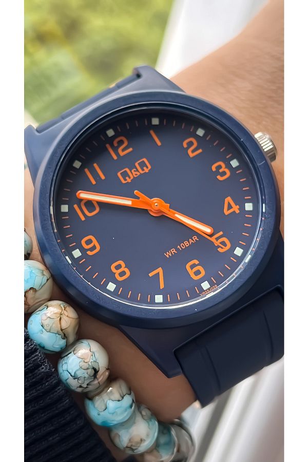 Q Q Dark Blue Color Silicone Band 10 Bar Water Resistant Suitable for Pool and Sea Use Wristwatch Trendyol