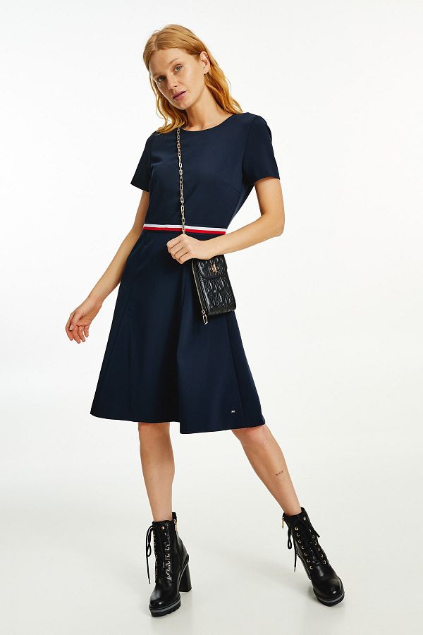Tommy Hilfiger Women s Navy Blue Dress Angela Fit Flare Dress Ss WW0WW30997 Trendyol