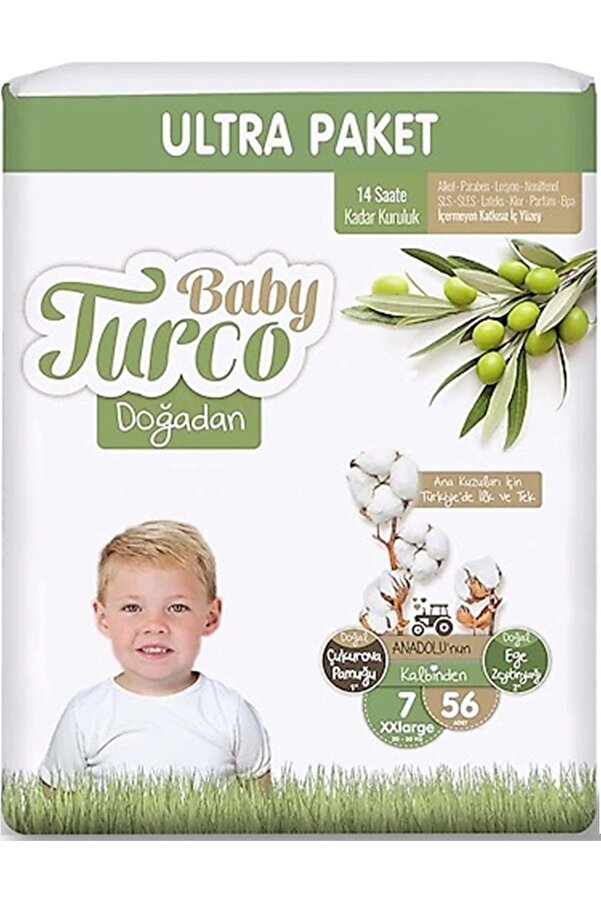 Baby Turco Bebek Bezi Doğadan Beden:7 (20-30Kg) XXLarge 56 Adet Ultra Pk