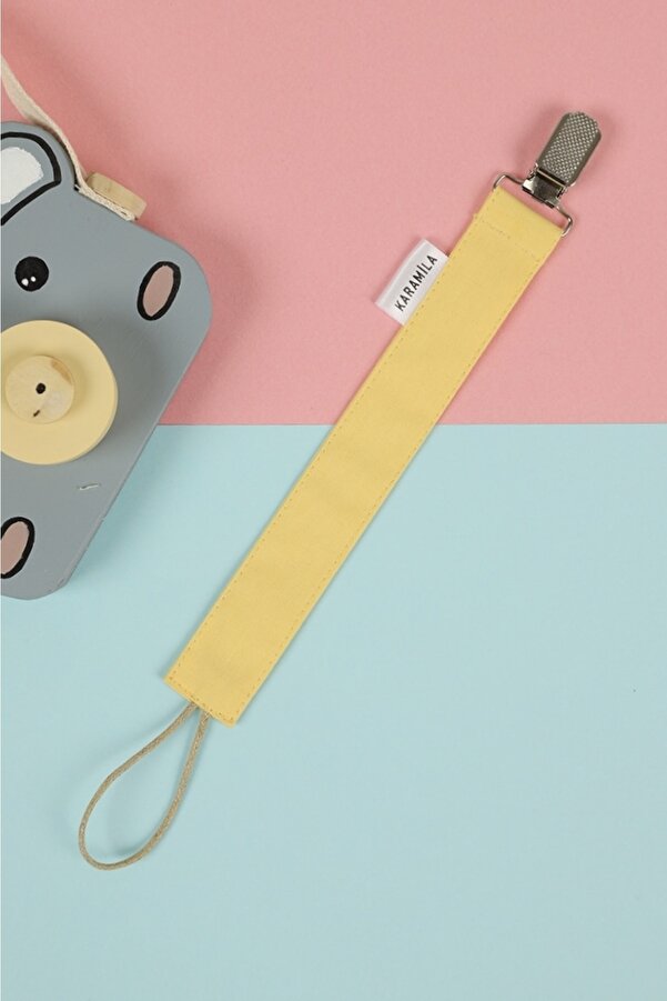 KARAMİLA %100 Pamuk Kumaş Sarı Emzik Askısı - Emzik Zinciri - Bebek Hediyesi