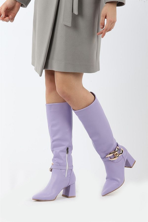 Lilac knee high boots shop