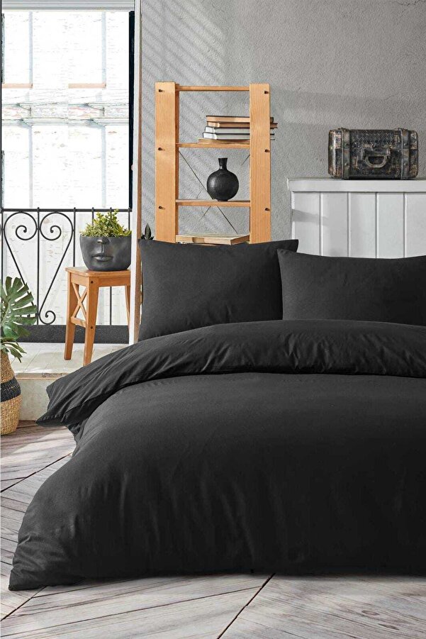 üntaş Life 200x220 Düz Siyah Çift Kişilik Nevresim Seti