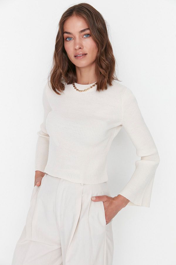 Trendyol Collection-Ecru Spanish Sleeve Knitwear Sweater TWOAW23KZ00509 1