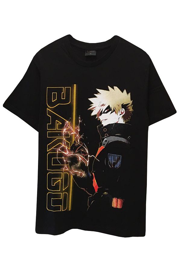 Olympus plus-Unisex Anime My Hero Academia Katsuki Bakugo Printed Black T-Shirt 1