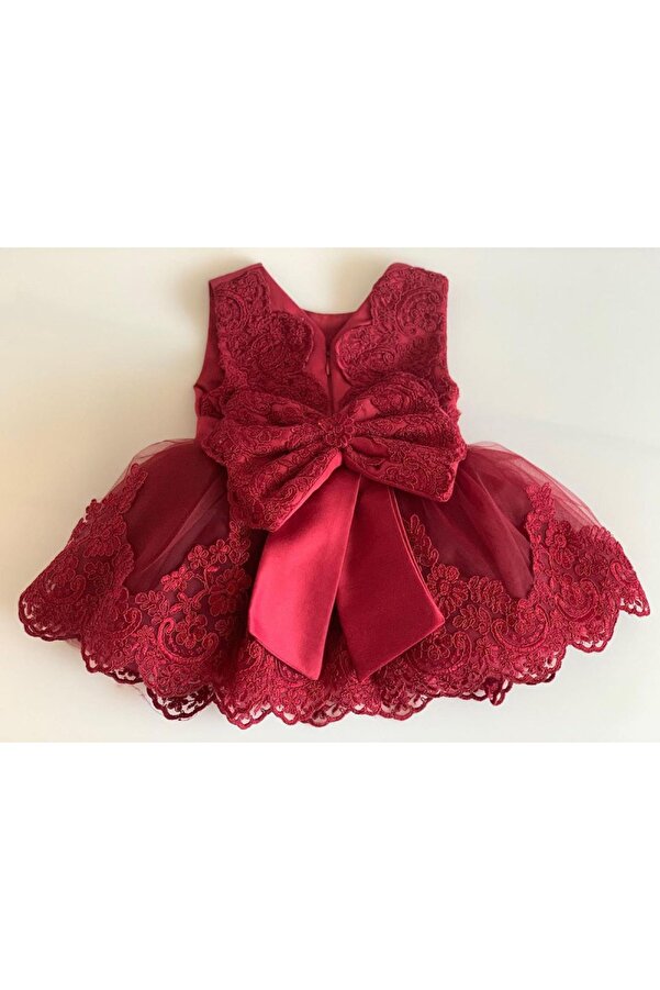 GNL BUTİK Kız Çocuk Bordo Dantel Detaylı Elbise