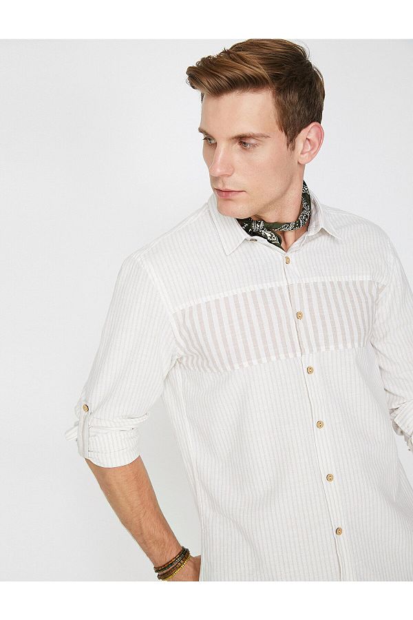 Koton-Striped Casual Shirt with Epaulettes 1