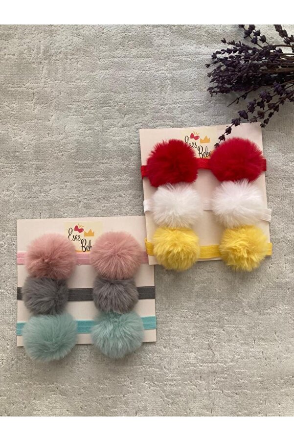 ESES BEBE Bebek Çocuk 6'lı Peluş Ponpon Bandana Set